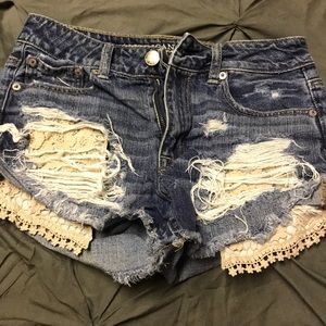 Distressed Embroidered jeans shorts